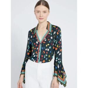 Alice + Olivia Randa Floral Bell-Sleeve Blouse